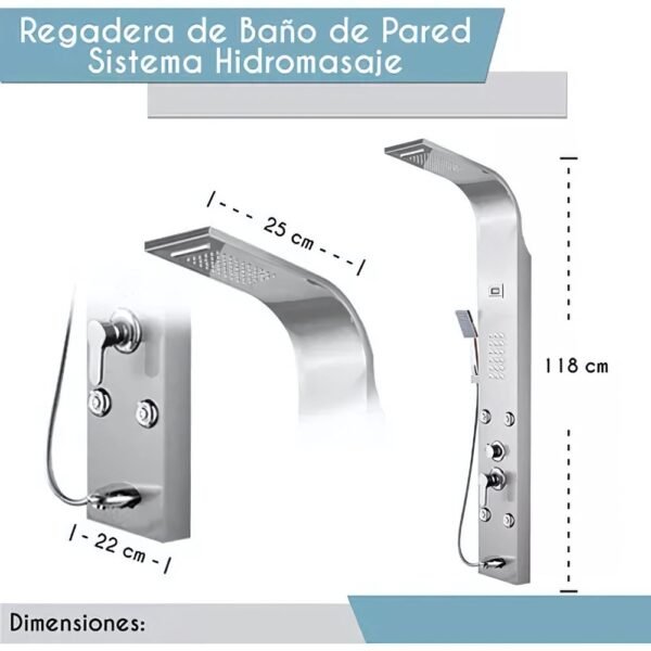 COLUMNA DE DUCHA HIDROMASAJE SATINADO PLATEADO INOXIDABLE 4 HIDROJETH - Imagen 2