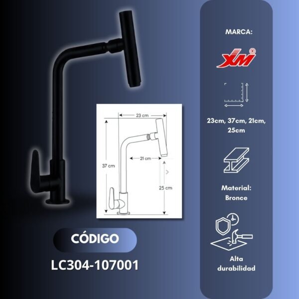 LLAVE GANSO LC304-107001 NEGRO PARA AGUA FRÍA 37 CM ACERO 304 - XM - Imagen 2