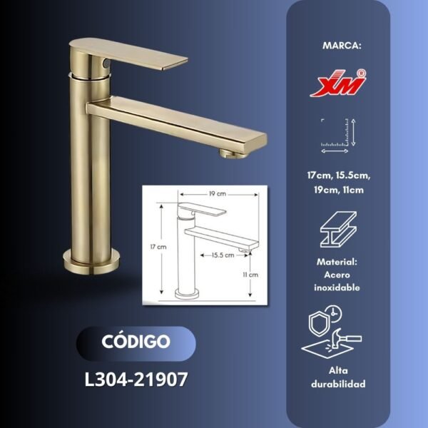 Llave para baño pico bajo Gold - XM - L304-21907 - Imagen 2