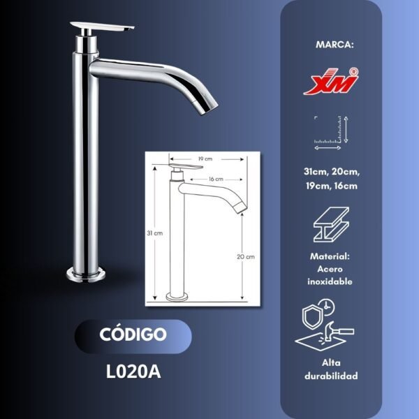 Llave solo agua fría pico alto - XM  - L020A - Imagen 2