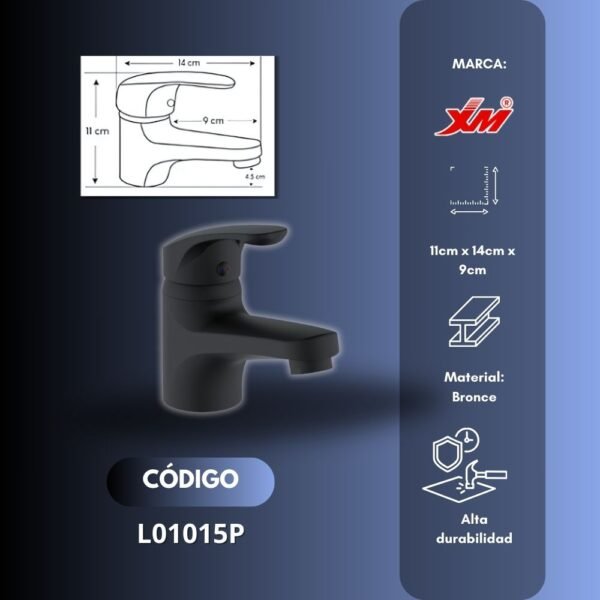 Monomando Lavamanos Mezcladora Caucete Negra - XM - L01015P - Imagen 2