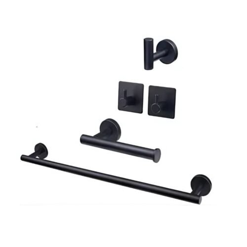 KIT 5 PIEZAS TOALLERO ACERO SUS 304 NEGRO MATE horse