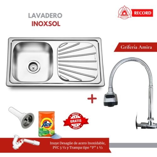 COMBO LAVADERO INOXSOL RECORD + GRIFERÍA AMIRA
