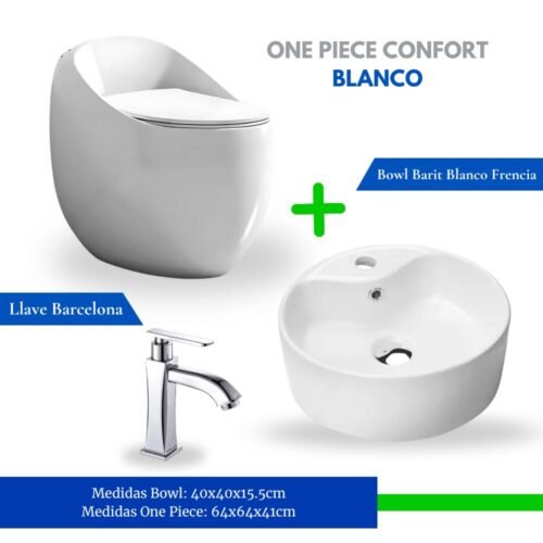 Combo One Piece Confort Blanco + Bowl Barit + Llave Barcelona