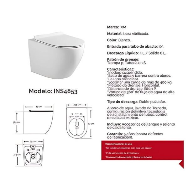 Inodoro Suspendido - INS4853 - XM - Imagen 2