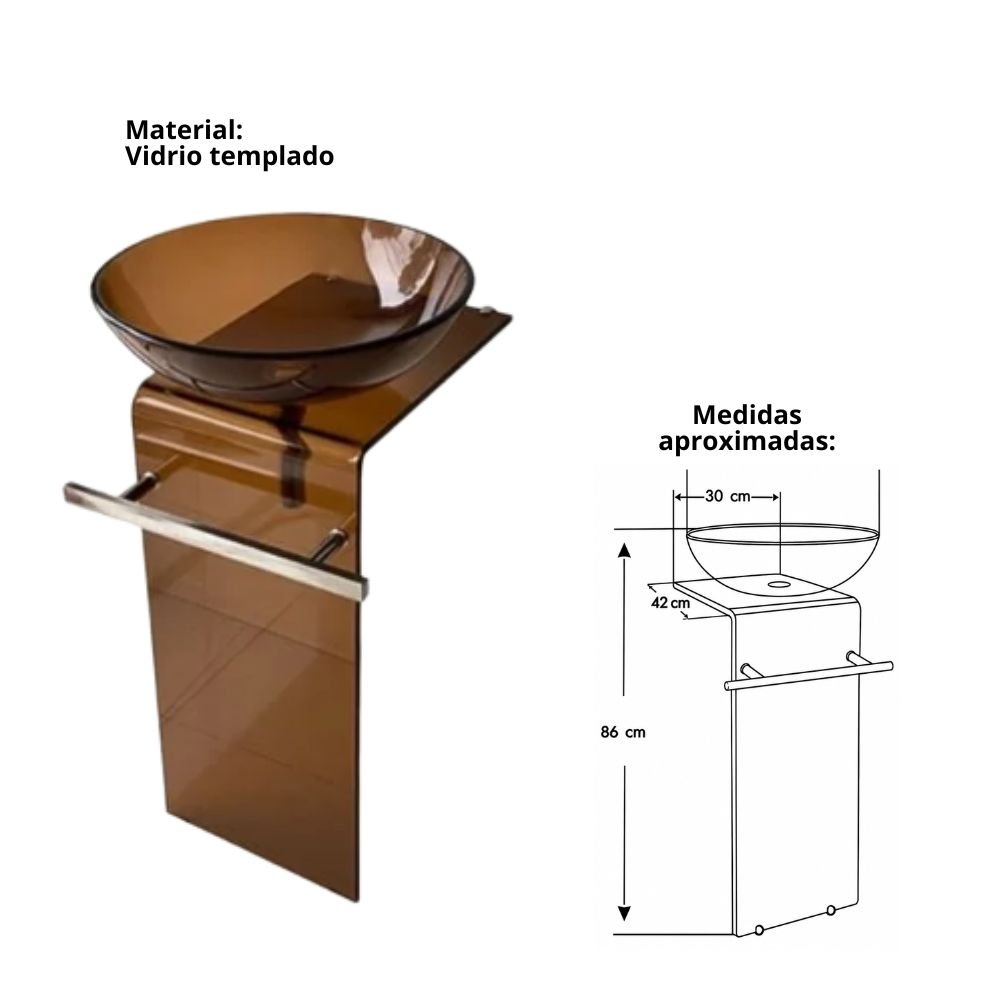MUEBLE LAVABO PEDESTAL DE VIDRIO | BOWL MARRON - IMPORTADO - Imagen 3