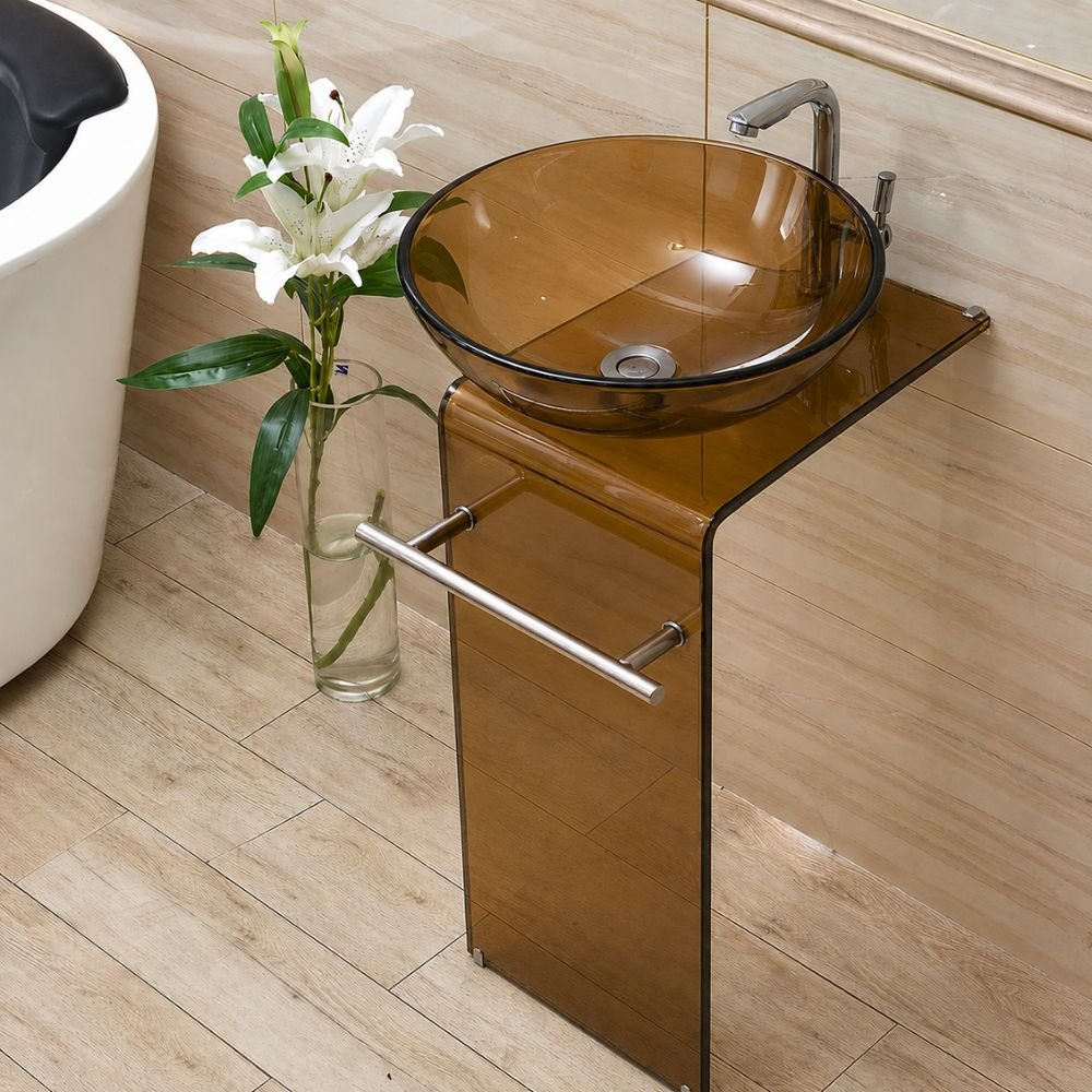 MUEBLE LAVABO PEDESTAL DE VIDRIO | BOWL MARRON - IMPORTADO