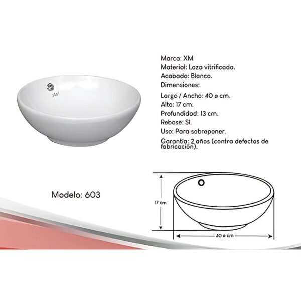 BOWL LAVAMANOS  OVALIN DE LOZA 603 - XM - Imagen 3
