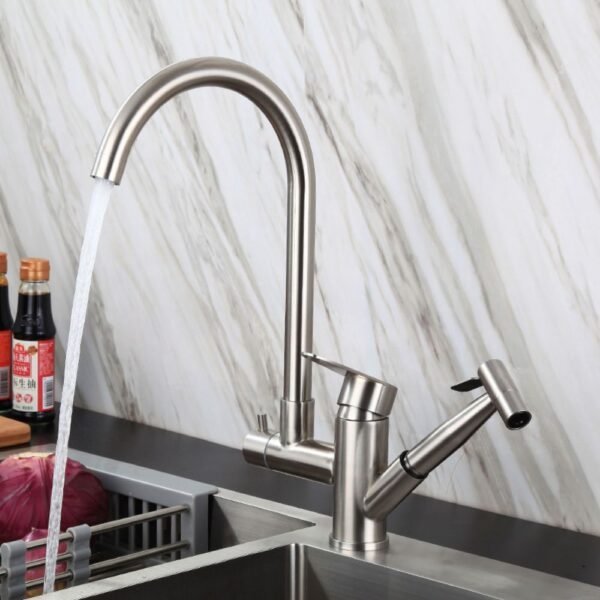 LLAVE MEZCLADORA 2 SALIDAS/MANG. EXTENSIBLE /ACERO INOX. BSA4413 – IMPORTADO - Imagen 2