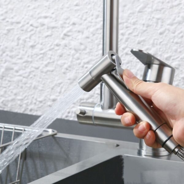 LLAVE MEZCLADORA 2 SALIDAS/MANG. EXTENSIBLE /ACERO INOX. BSA4413 – IMPORTADO - Imagen 3