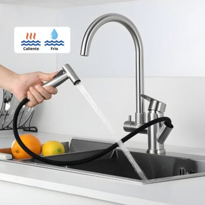 LLAVE MEZCLADORA 2 SALIDAS/MANG. EXTENSIBLE /ACERO INOX. BSA4413 – IMPORTADO