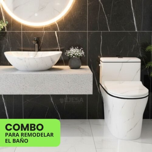 COMBO – INODORO ONE PIECE MARMOL + BOWL REDONDO MARMOL MATE