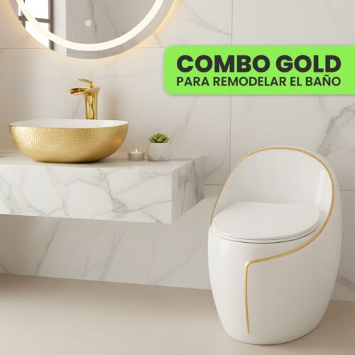 COMBO GOLD – INODORO ONE PIECE + LLAVE MEZCLADORA + BOWL