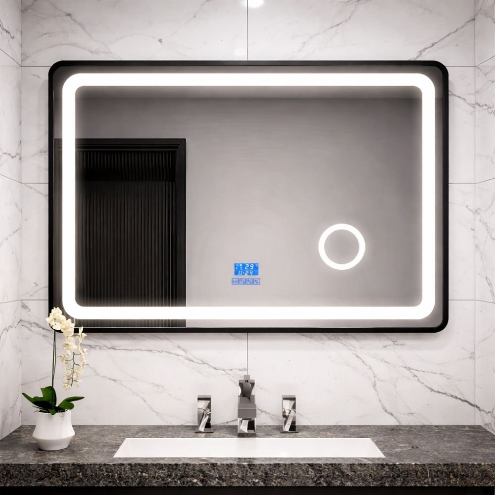 ESPEJO LUZ LED RECTANG. BLACK 60x80cm | 3 LUCES | TÁCTIL | PARLANTE | BSA6188-B