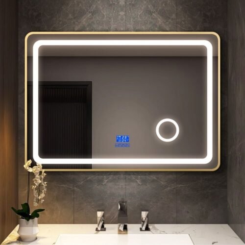 ESPEJO LUZ LED RECTANG. GOLD 60x80cm | 3 LUCES | TÁCTIL | PARLANTE | BSA6188-G