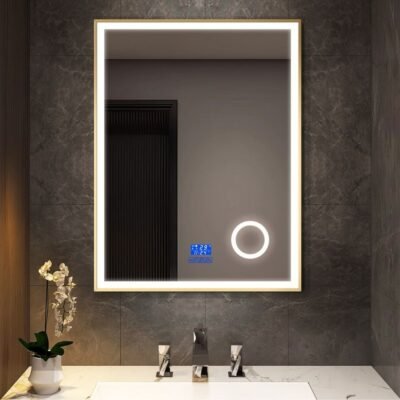 ESPEJO LUZ LED RECTANG. GOLD 60x80cm | 3 LUCES | TÁCTIL | PARLANTE | BSA6190-G