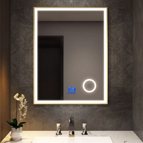 ESPEJO LUZ LED RECTANG. GOLD 60x80cm | 3 LUCES | TÁCTIL | PARLANTE | BSA6190-G