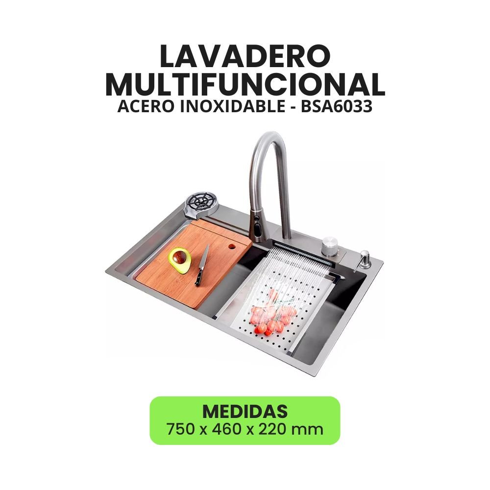 Combo Lavadero de cocina multifuncional | Plata | Acero inox + Accesorios – BSA6033 - Imagen 2