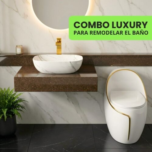 COMBO – INODORO ONE PIECE BLANCO GOLD + BOWL RECTANGULAR MÁRMOL