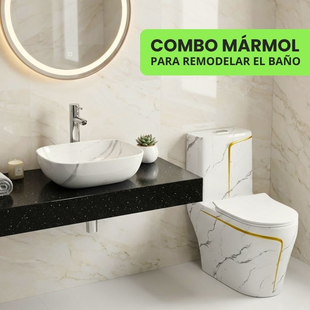 COMBO – INODORO ONE PIECE MARMOL GOLD + BOWL RECTANGULAR BSA2813-LG