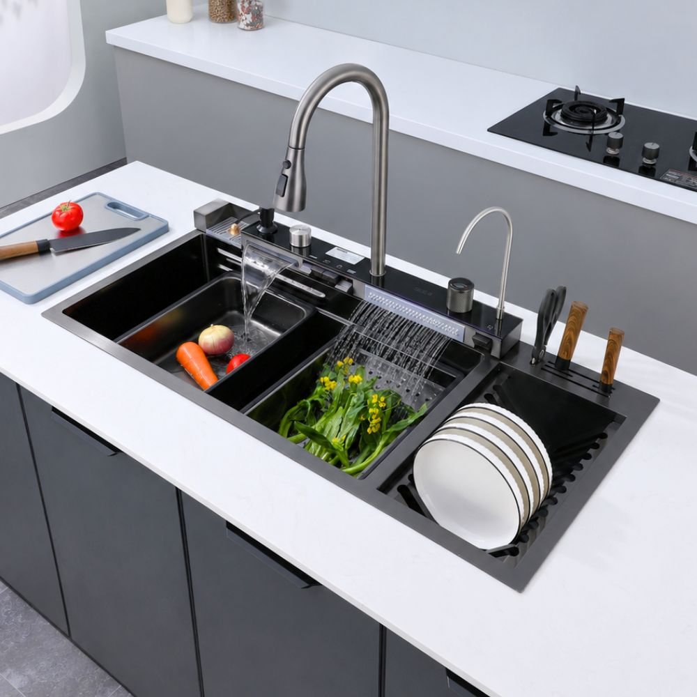 Combo Lavadero de cocina multifuncional | Negro | Acero inox + Accesorios – BSA6036