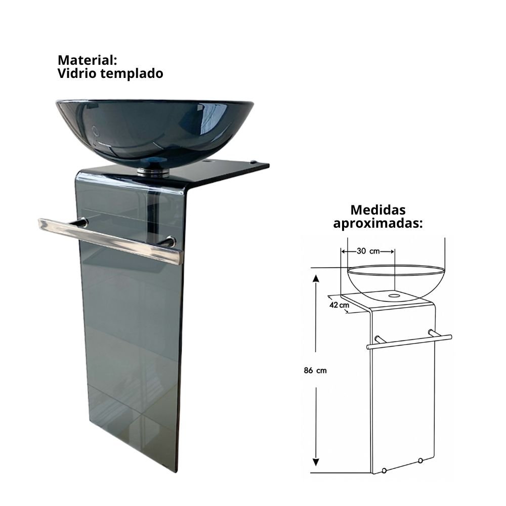 MUEBLE LAVABO PEDESTAL DE VIDRIO | BOWL GRIS – IMPORTADO - Imagen 3