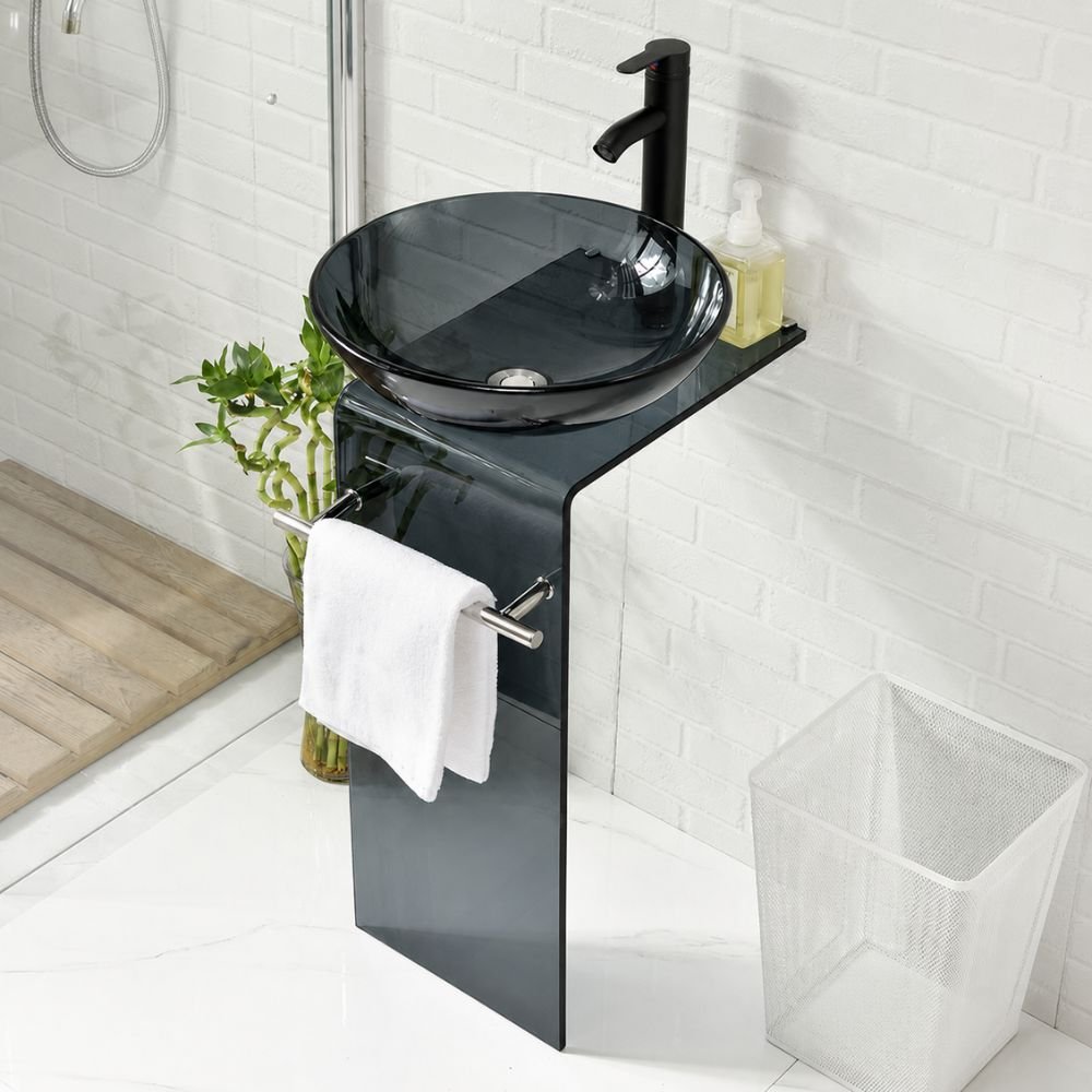 MUEBLE LAVABO PEDESTAL DE VIDRIO | BOWL GRIS – IMPORTADO