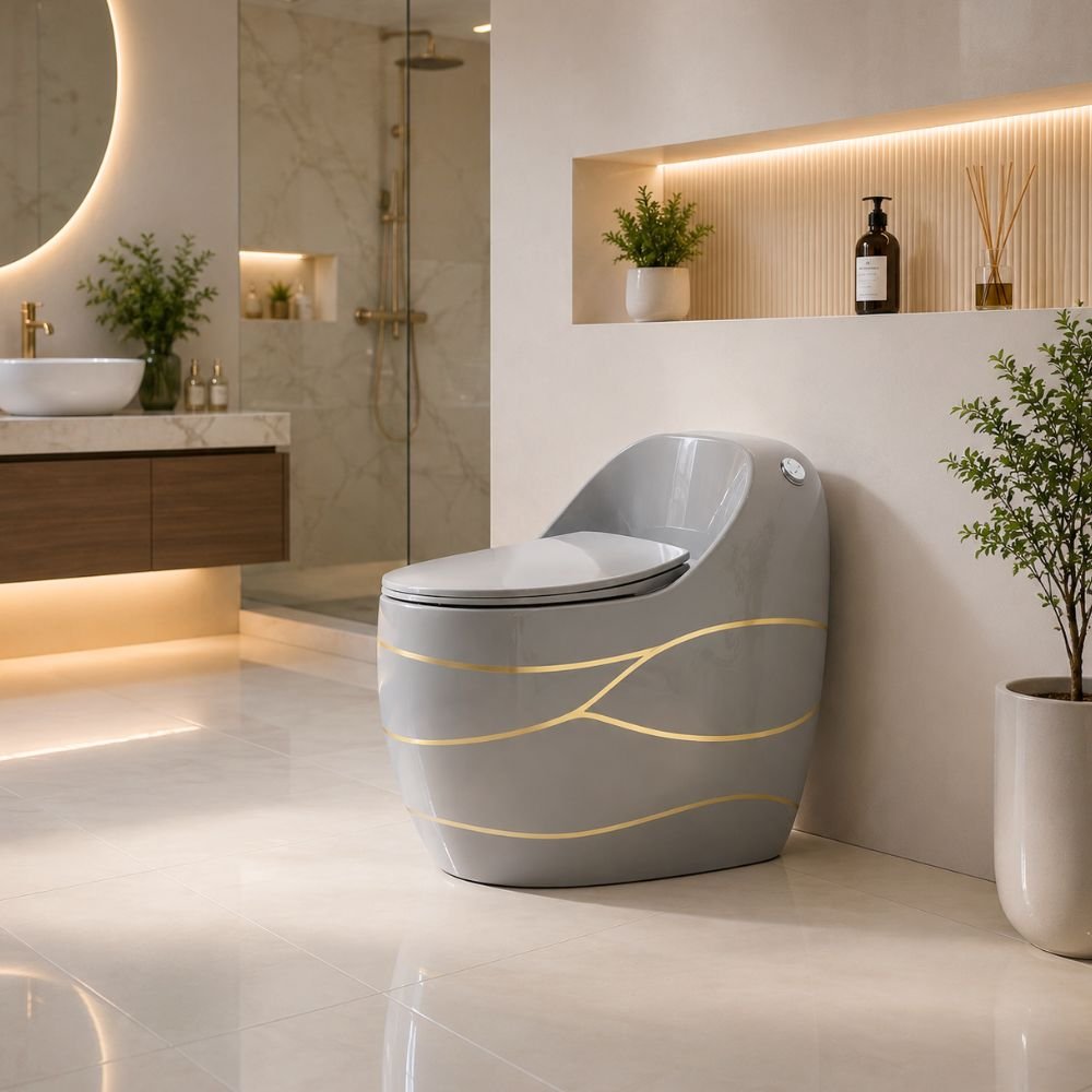 INODORO ONE PIECE | GRIS CON DORADO - BSA1241 - Imagen 4