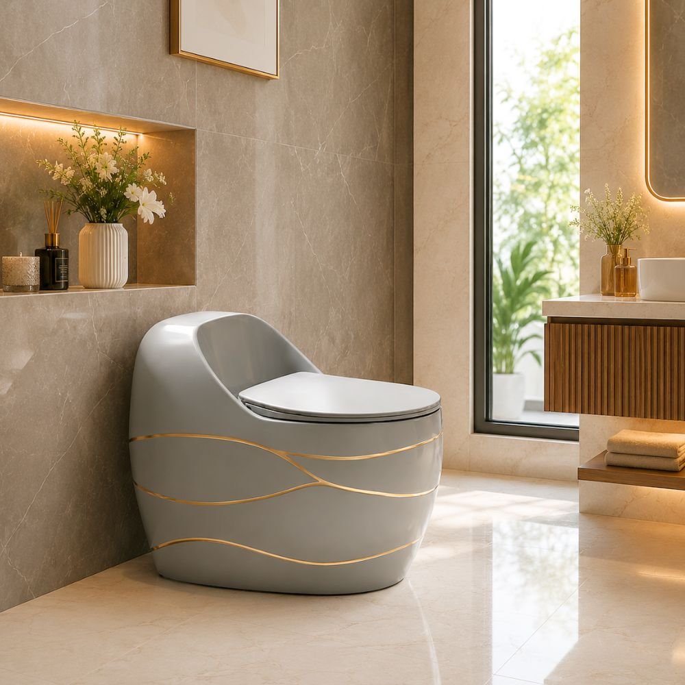 INODORO ONE PIECE | GRIS CON DORADO - BSA1241 - Imagen 3