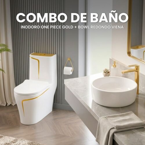INODORO ONE PIECE GOLD + BOWL REDONDO VIENA – COMBO
