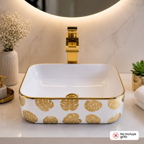 Bowl lavamanos cuadrado dorado c/ diseño – BSA2608-5