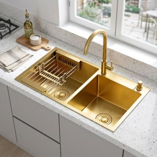 LAVADERO DORADO DE COCINA + ACCESORIOS