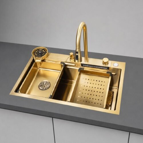 LAVADERO MULTIFUNCIONAL DORADO DE COCINA + ACCESORIOS
