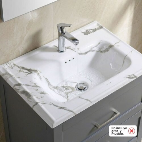 Lavamanos para empotrar rectangular | blanco mármol – 360 x 250 x 115