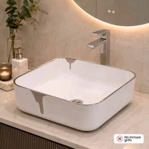 Lavamanos bowl cuadrado para encimera – Blanco silver